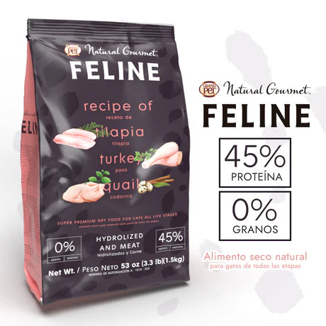 Natural Gourmet Feline Receta de Tilapia, Pavo y Codorniz