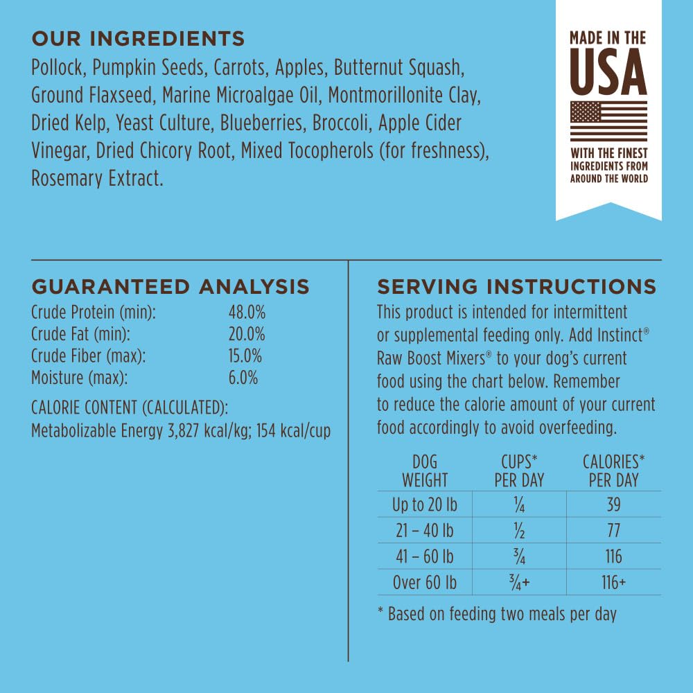 Instinct Raw Boost Mixers Pollock Liofilizado para Perros, Topper Natural con Ingredientes Reales 12.5 Oz