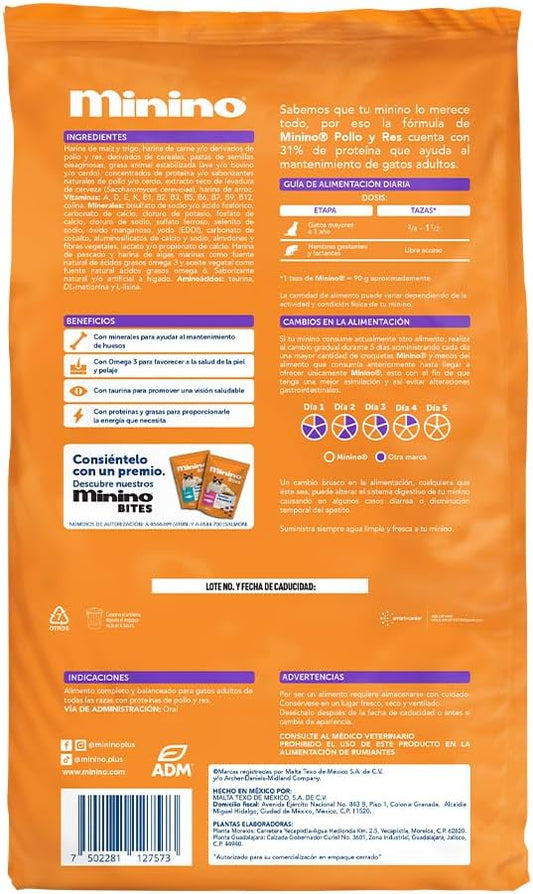 Alimento Seco para Gato minino Pollo y Res 9kg