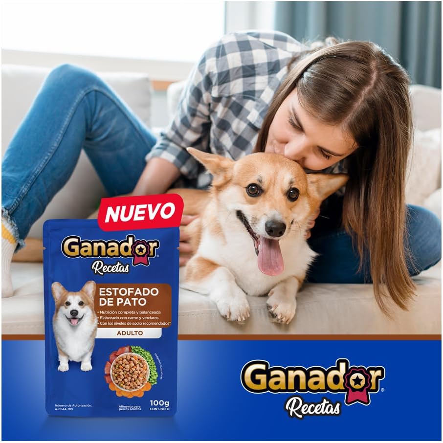 Ganador Recetas Estofado de Pato para Perros Adultos de Todas Las Razas, Azul, Paquete con 22 Piezas de 100 g c/u