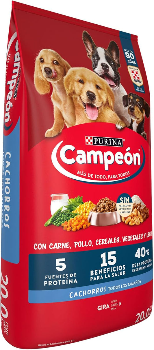Purina Campeón Cachorro Todos los tamaños Sabor Carne, Pollo y Cereales 20Kg
