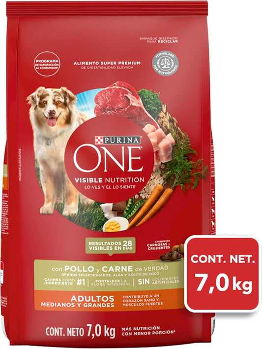 Purina One Adulto Raza Mediana y Grande Sabor Pollo y Carne 7Kg