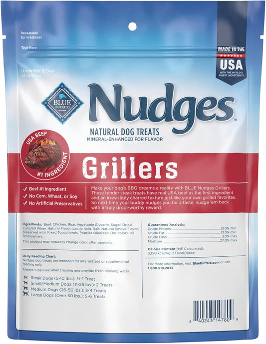 Blue Buffalo Nudges Grillers Natural Dog Treats, Steak, 10oz Bag