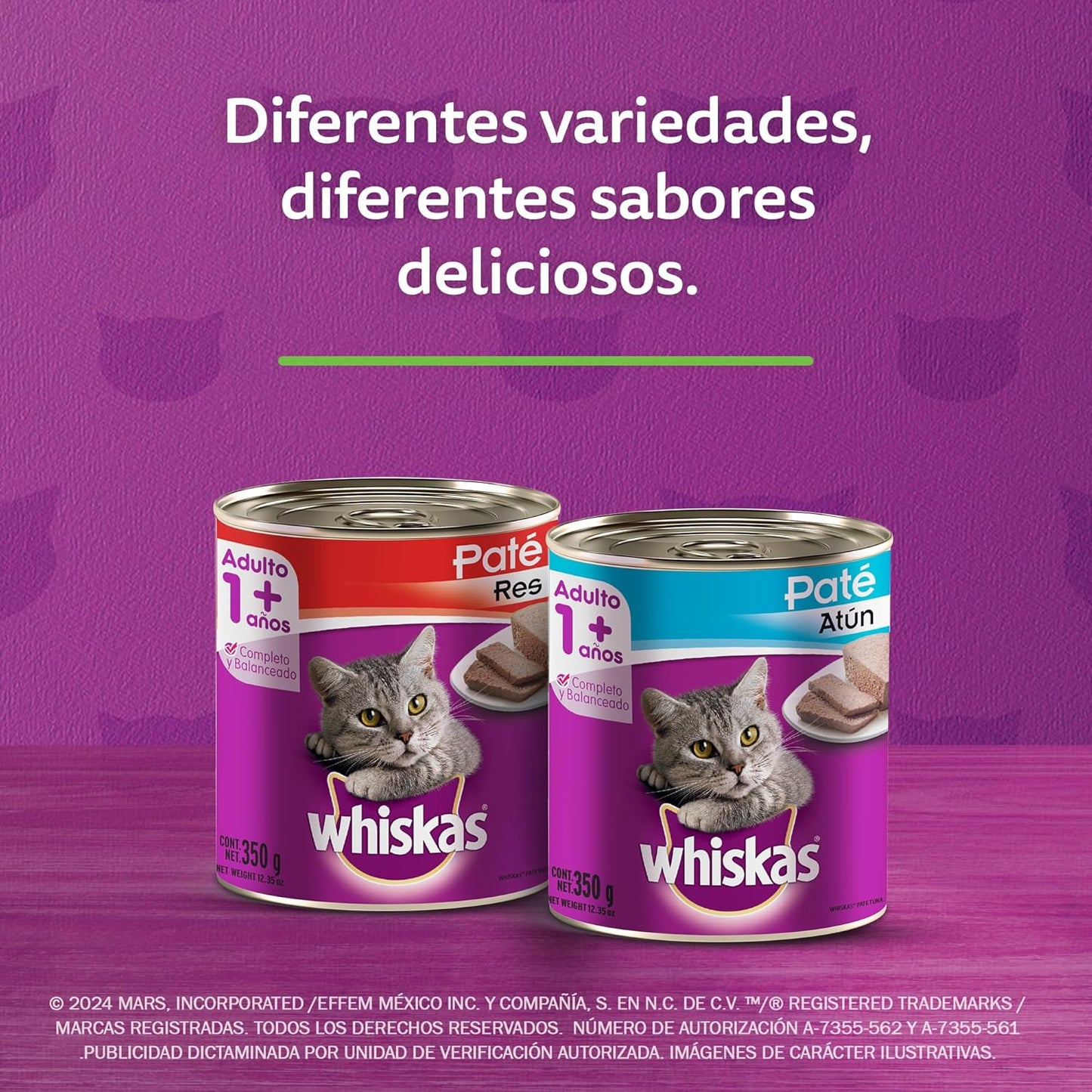 Whiskas Alimento para Gato Adulto en Lata, Sabor Res, Paquete de 24 Piezas, 350g c/u