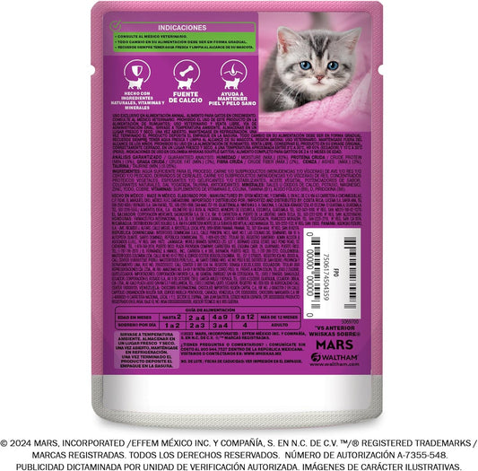 Whiskas Alimento Húmedo para Gatitos, Sabor Res, 85g c/u. Paquete de 24 Unidades