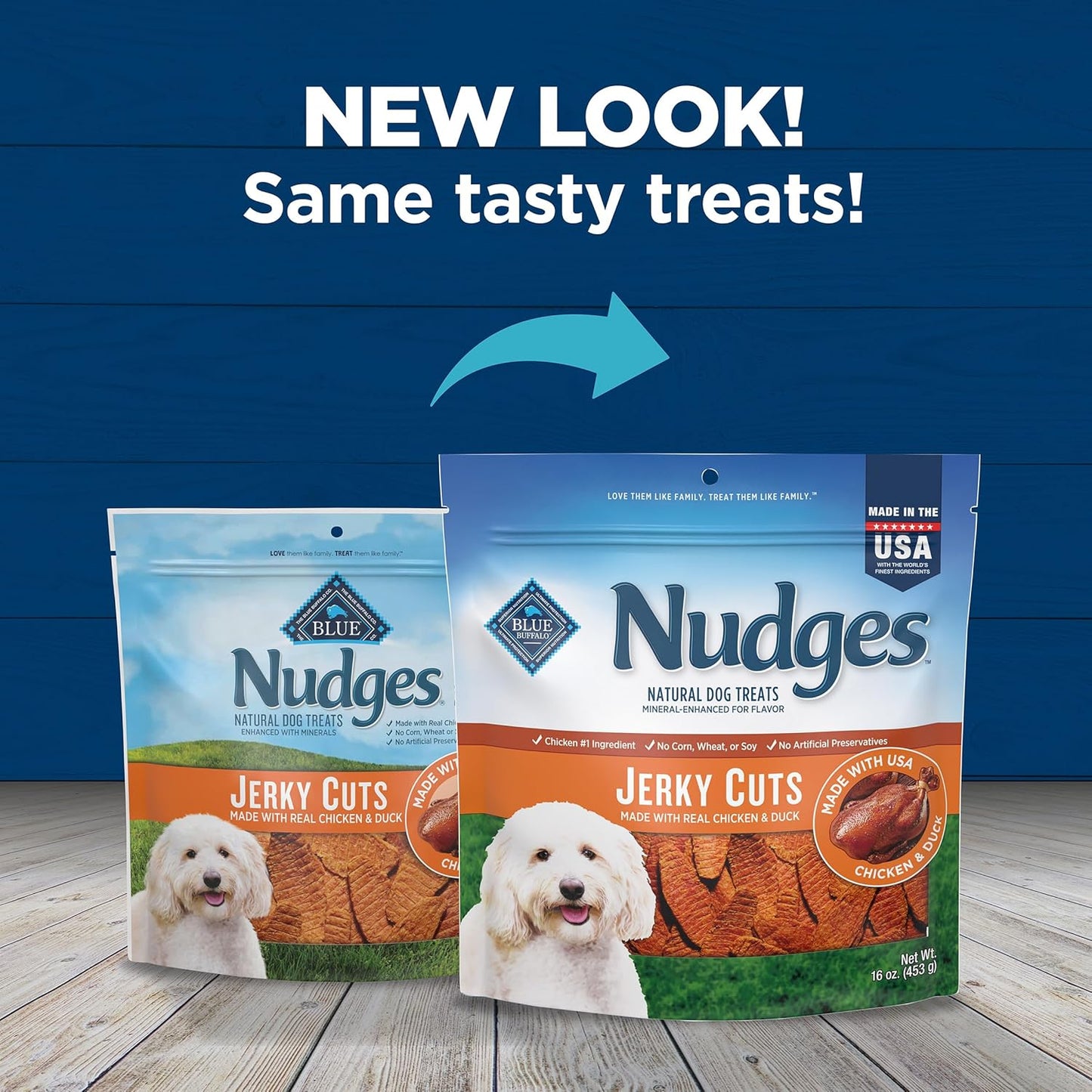 Blue Buffalo Nudges Jerky Cuts Natural Dog Treats, Chicken and Duck, 16oz Bag
