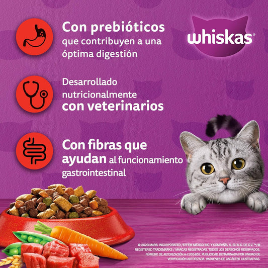 WHISKAS - Croquetas para Gatos Adultos, Sabor Carne, Omega 6 y Aminoácidos, Paquete de 20Kg