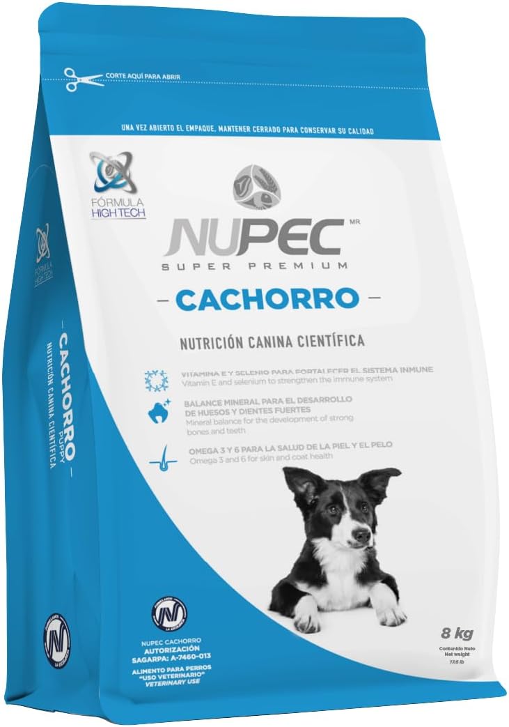 Nupec croquetas para Perros, Cachorros, con Vitamina E y Selenio, presentación de 8 kg.