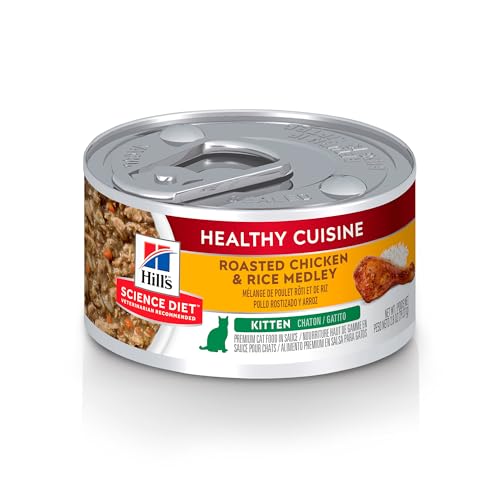 Hill's Science Diet Kitten Healthy Cuisine, alimento en lata para gatitos, pollo y arroz, 79 gramos, paquete con 24 latas