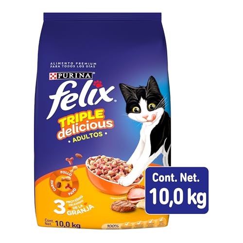 Purina Felix Adulto Triple Delicious Granja Pollo/Pavo/Carne 10Kg