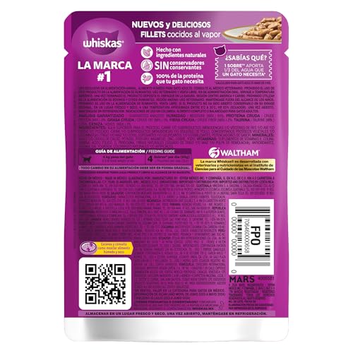 Whiskas - Alimento Húmedo para Gatos, Sabor Parrillada Mixta, con Ingredientes Naturales, Calcio, Minerales, Vitamina A y Taurina, 24 Sobres, 85g c/u.