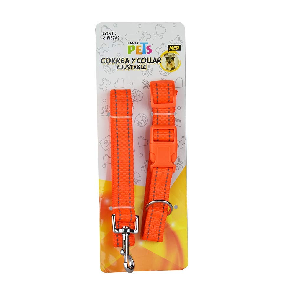 Fancy Pets Correa con Collar de Nylon para Perro con Bandas Reflejantes Tamaño Chico
