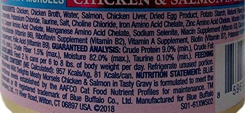 Blue Buffalo Wilderness Wild Delights Grain Free Natural Meaty Morsels Alimento para gatos, 3 sabores 6 latas de muestra con paquete de juguete, (2) cada uno: pollo Turquía, pollo salmón y pollo trucha (3 onzas)