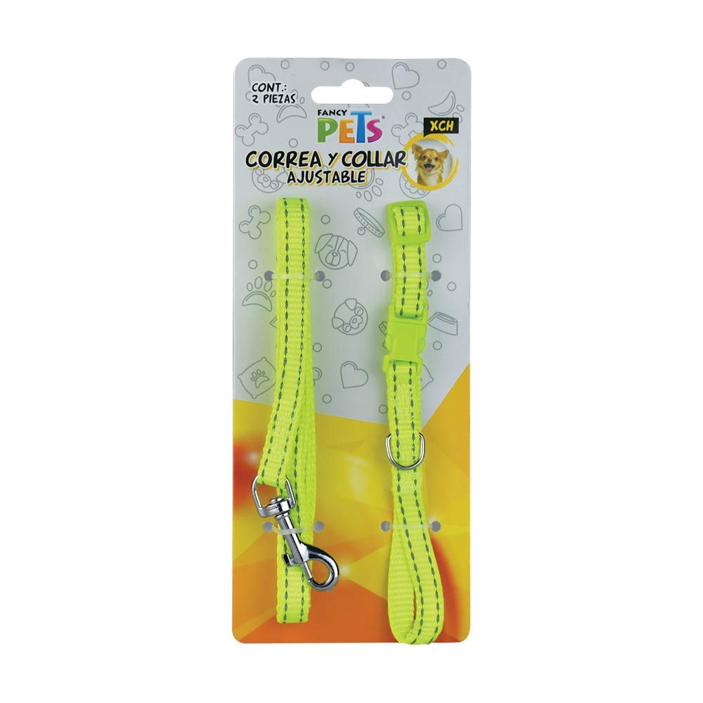 Fancy Pets Correa con Collar de Nylon para Perro con Bandas Reflejantes Tamaño Chico