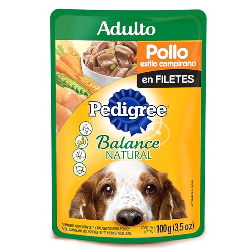 Pedigree - Sobres para Perro Balance Natural, Sabor Pollo en Filetes, con Ingredientes Naturales, Proteínas y Fibra, 24 Sobres, 100g c/u