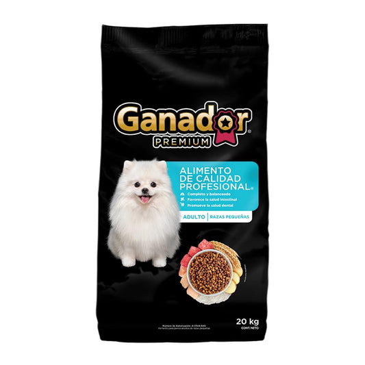 Ganador Premium Adulto 20 kg, Razas Pequeñas, Negro. El empaque puede variar
