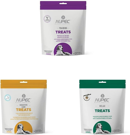 Nupec Treat Funcional para Perro Training, 0.180 kg, 1 Pack + PENU7136 - AAAAAA Premio para Perros Digestive Care, 180 Gr (El empaque puede variar) + PENU7138 - AAAAAA Premio para Perros Relax, 180 Gr