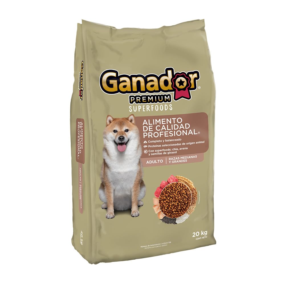 Ganador Premium Superfoods 20kg, Alimento para Perros Adultos de Razas Medianas y Grandes.