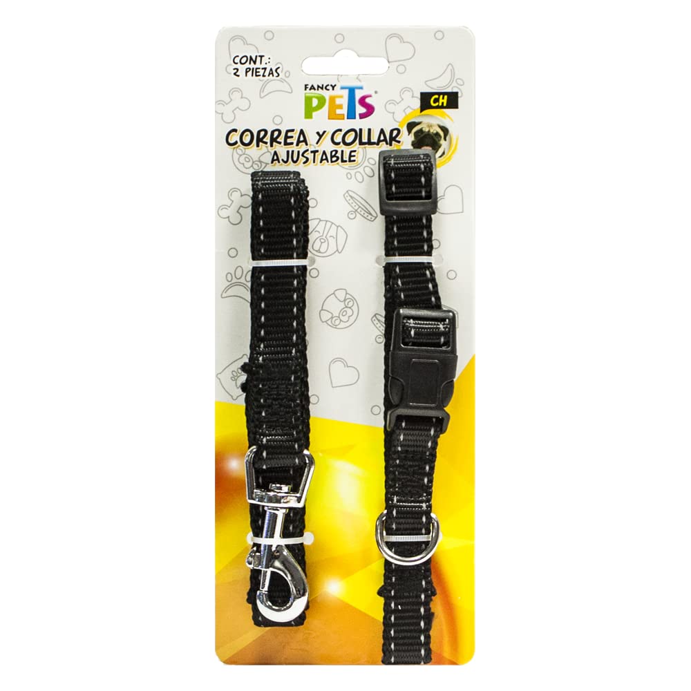 Fancy Pets Correa con Collar de Nylon para Perro con Bandas Reflejantes Tamaño Chico