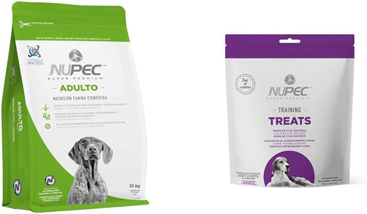 Nupec croquetas para Perros, Adulto, con Omega 3 y 6, presentación de 15 kg. + Treat Funcional para Perro Training, 0.180 kg, 1 Pack
