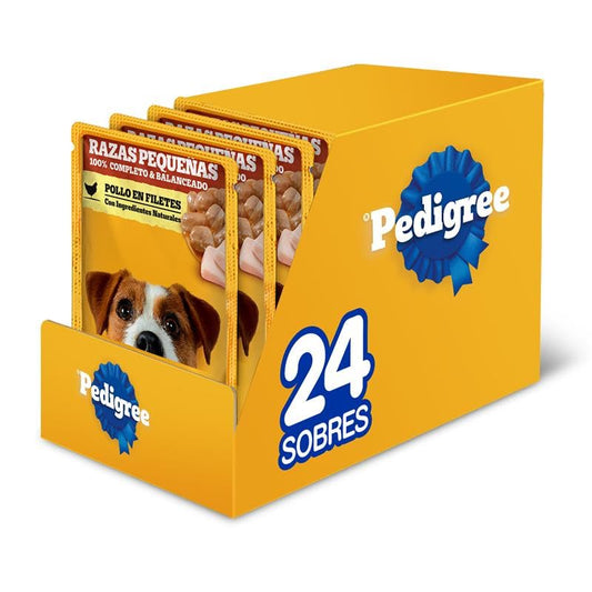 Pedigree - Sobres para Perro, Raza Pequeña, Sabor Pollo, con Ingredientes Naturales, Proteínas y Fibra, 24 Sobres, 100g c/u