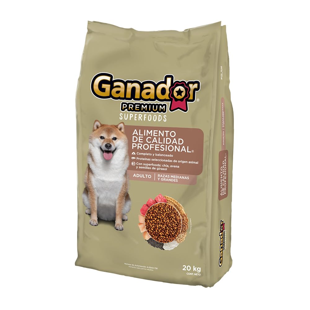 Ganador Premium Superfoods 20kg, Alimento para Perros Adultos de Razas Medianas y Grandes.