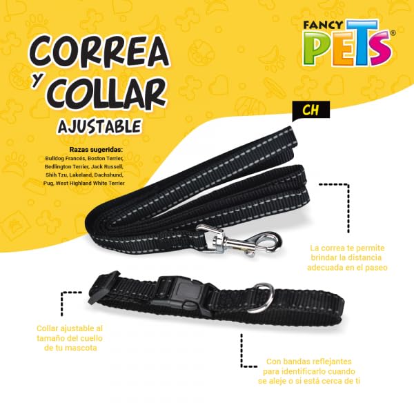 Fancy Pets Correa con Collar de Nylon para Perro con Bandas Reflejantes Tamaño Chico