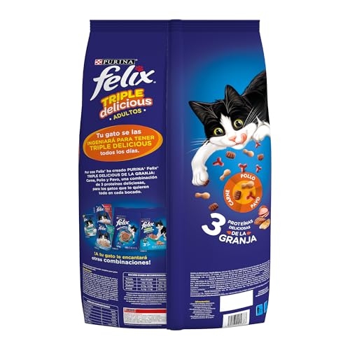 Purina Felix Adulto Triple Delicious Granja Pollo/Pavo/Carne 10Kg