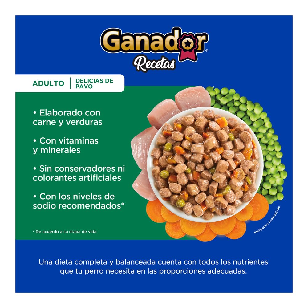 Ganador Recetas Delicias de Pavo para Perros Adultos de Todas Las Razas, Azul, Paquete con 22 Piezas de 100 g c/u