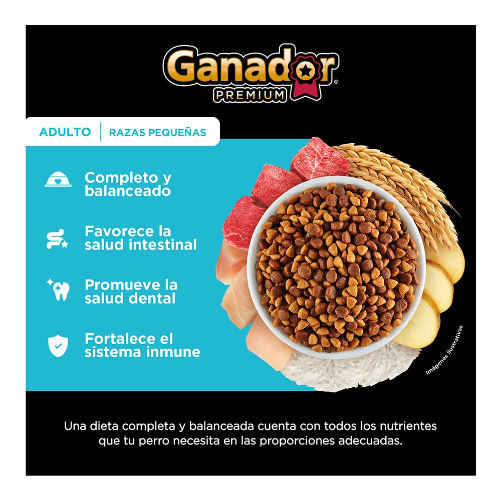 Ganador Premium Adulto 20 kg, Razas Pequeñas, Negro. El empaque puede variar