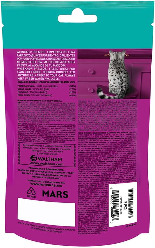 WHISKAS - Premios para Gato, Sabor Mix de Proteína, Suaves y Crujientes, Vitaminas y Minerales, Pack de 12, 60gr c/u