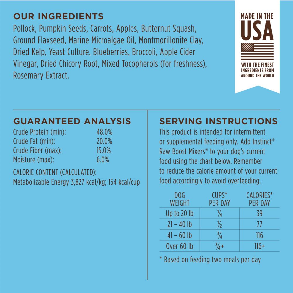Instinct Raw Boost Mixers Pollock Liofilizado para Perros, Topper Natural con Ingredientes Reales 12.5 Oz