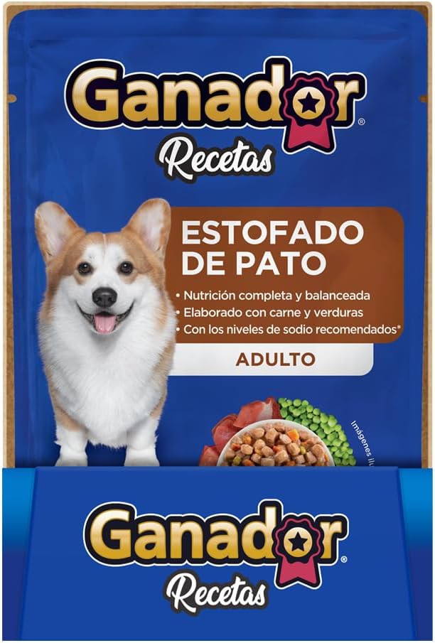 Ganador Recetas Estofado de Pato para Perros Adultos de Todas Las Razas, Azul, Paquete con 22 Piezas de 100 g c/u