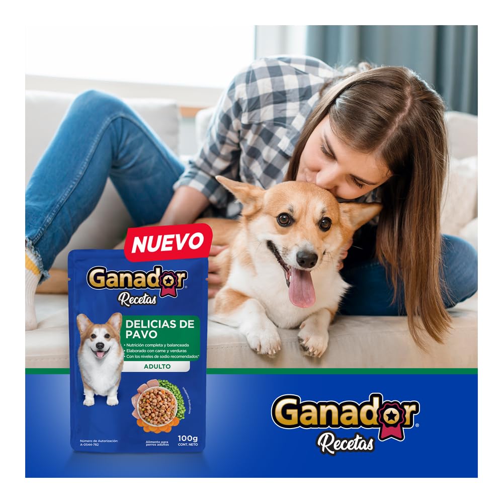 Ganador Recetas Delicias de Pavo para Perros Adultos de Todas Las Razas, Azul, Paquete con 22 Piezas de 100 g c/u