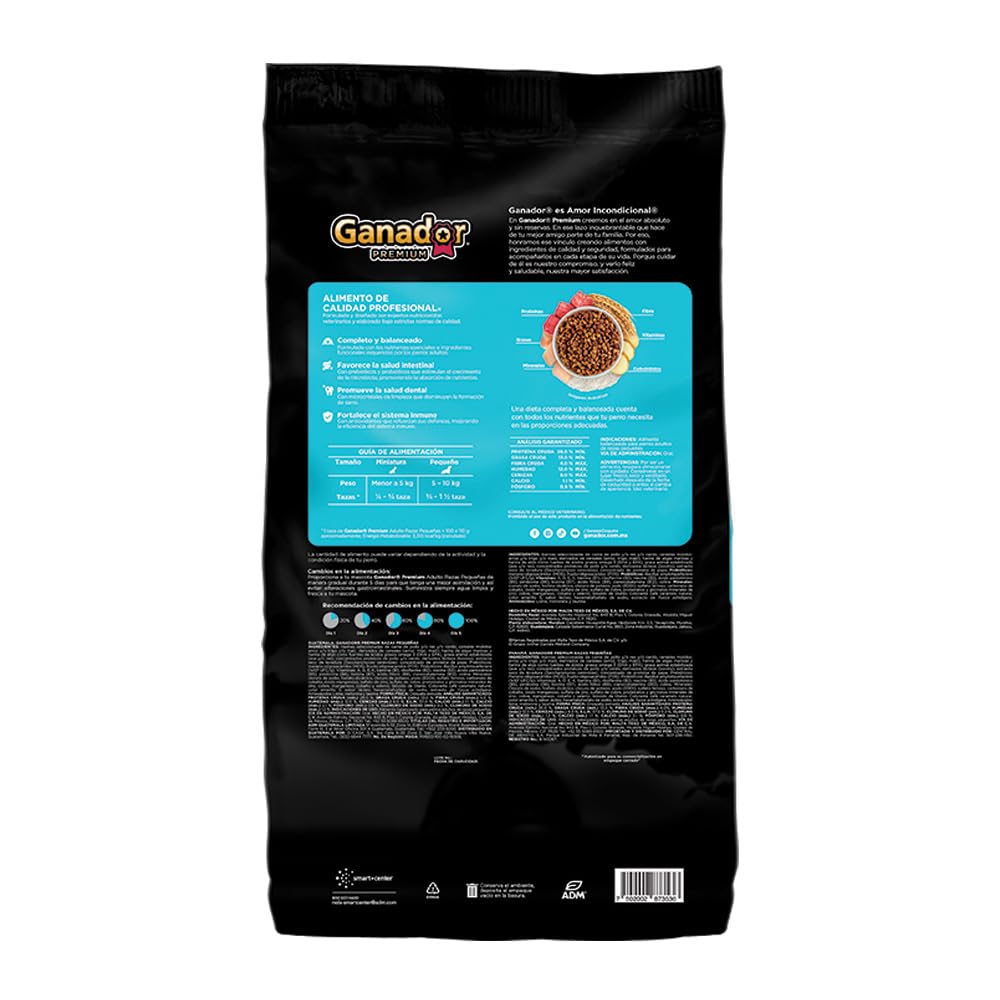 Ganador Premium Adulto 20 kg, Razas Pequeñas, Negro. El empaque puede variar