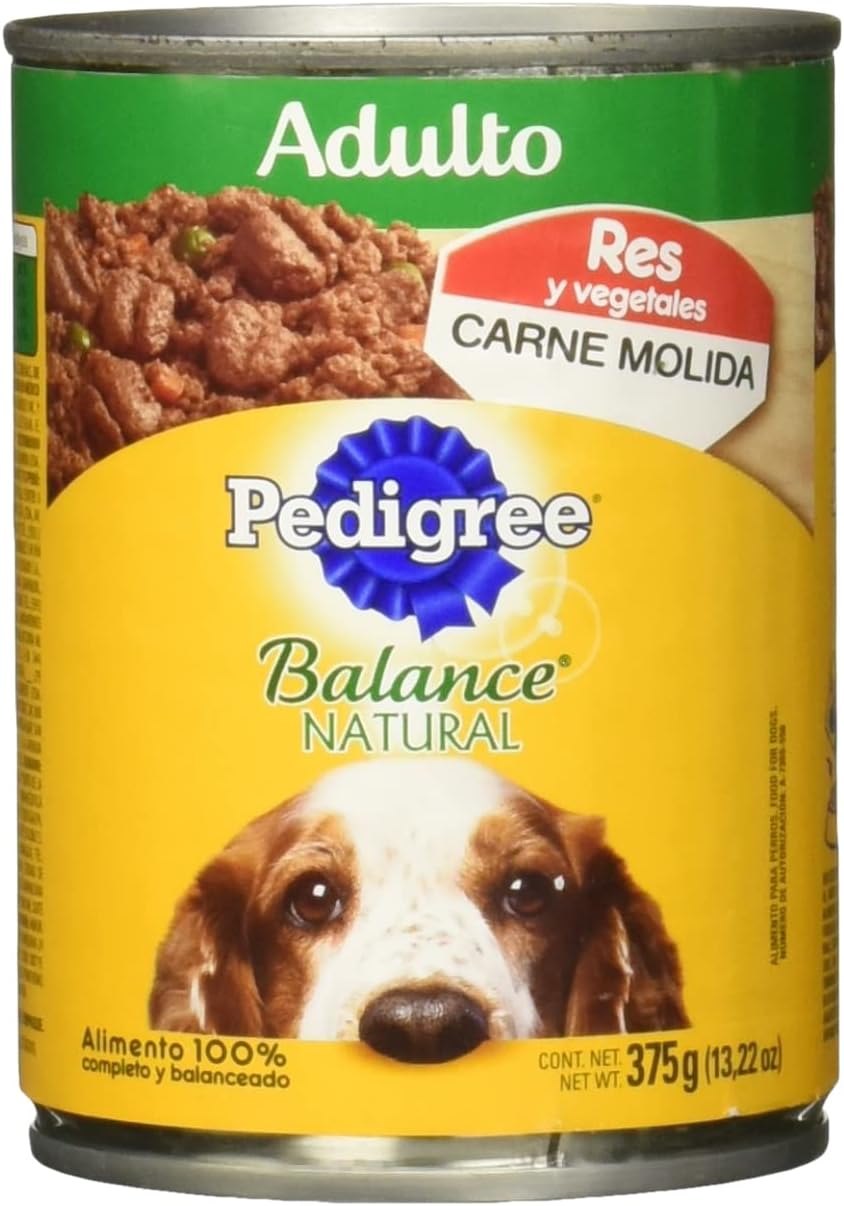 PEDIGREE Alimento para Perros Adultos, Balance Natural, Sabor Res Y Vegetales En Carne Molida 375 Gr, Paquete De 24 Latas