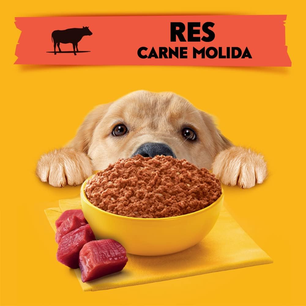 Pedigree Alimento Húmedo para Perros Adultos, Sabor Res Carne Molida 375 Gr, Paquete De 24 Latas