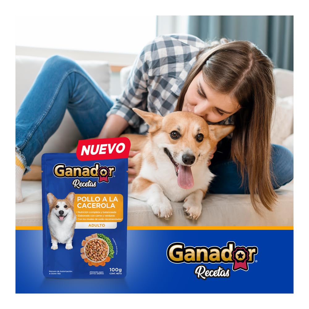 Ganador Recetas Pollo a la Cacerola para perros adultos de todas las razas. Paquete con 22 piezas de 100 g c/u.