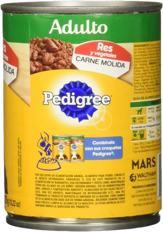 PEDIGREE Alimento para Perros Adultos, Balance Natural, Sabor Res Y Vegetales En Carne Molida 375 Gr, Paquete De 24 Latas