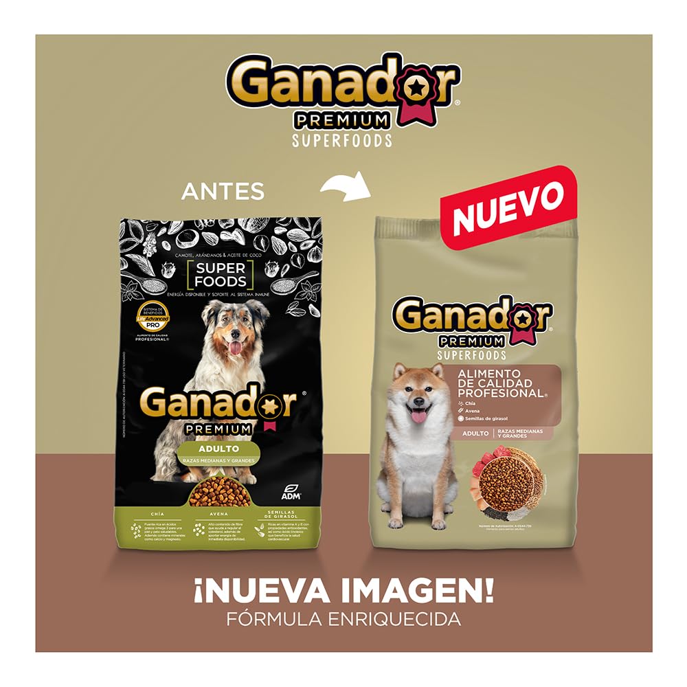 Ganador Premium Superfoods 20kg, Alimento para Perros Adultos de Razas Medianas y Grandes.