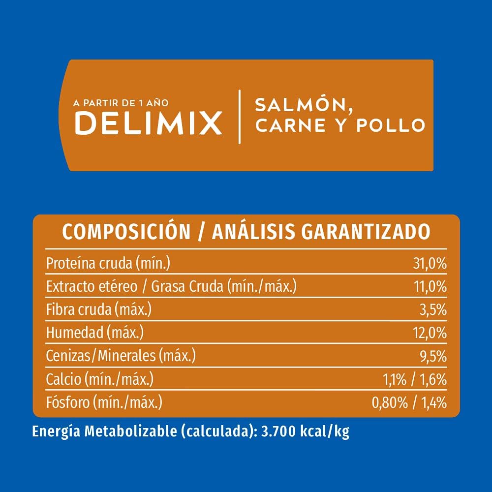 Purina Cat Chow Adulto Delimix Todos los Tamaños Sabor Salmón, Carne y Pollo 15Kg