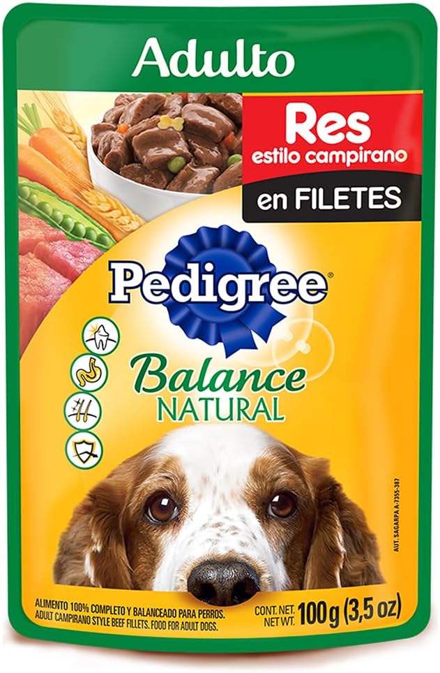 Pedigree - Sobres para Perro Adulto Balance Natural, Res y Vegetales, 100gr. c/u, 24 Sobres