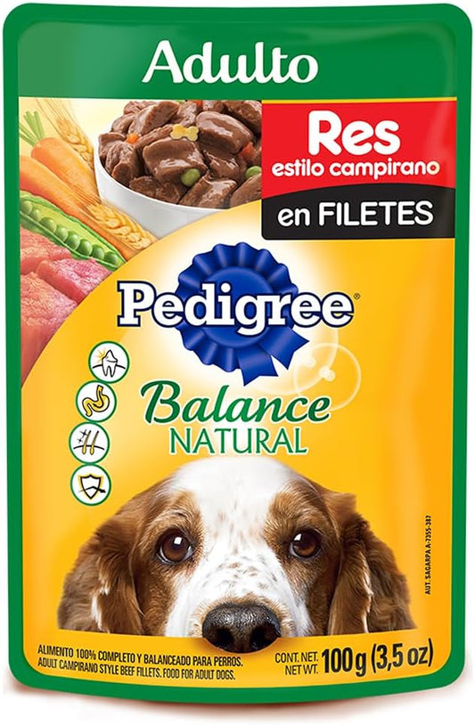 Pedigree - Sobres para Perro Adulto Balance Natural, Res y Vegetales, 100gr. c/u, 24 Sobres