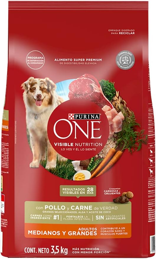 Purina One Dry Perro Adult M/L Meat 4x3.5kg MX