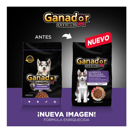 Ganador Premium Cachorro 20 kg, Razas Medianas y Grandes. El empaque puede variar