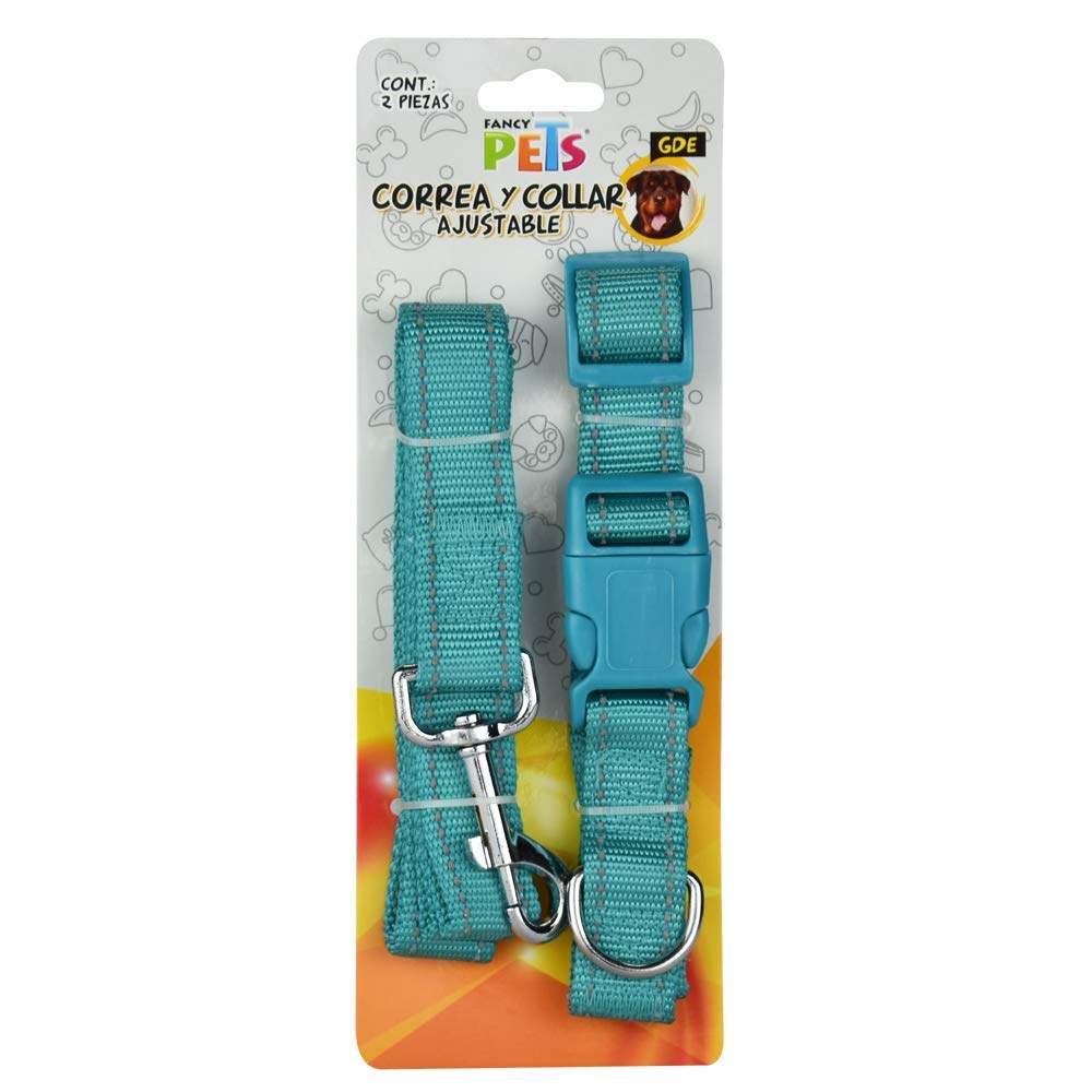 Fancy Pets Correa con Collar de Nylon para Perro con Bandas Reflejantes Tamaño Chico