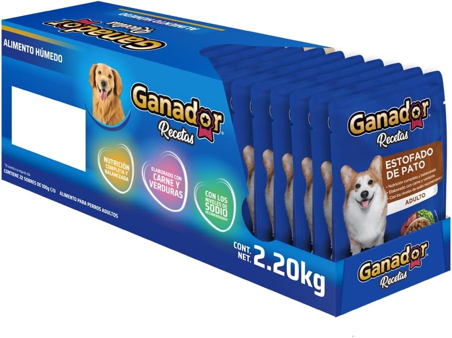 Ganador Recetas Estofado de Pato para Perros Adultos de Todas Las Razas, Azul, Paquete con 22 Piezas de 100 g c/u