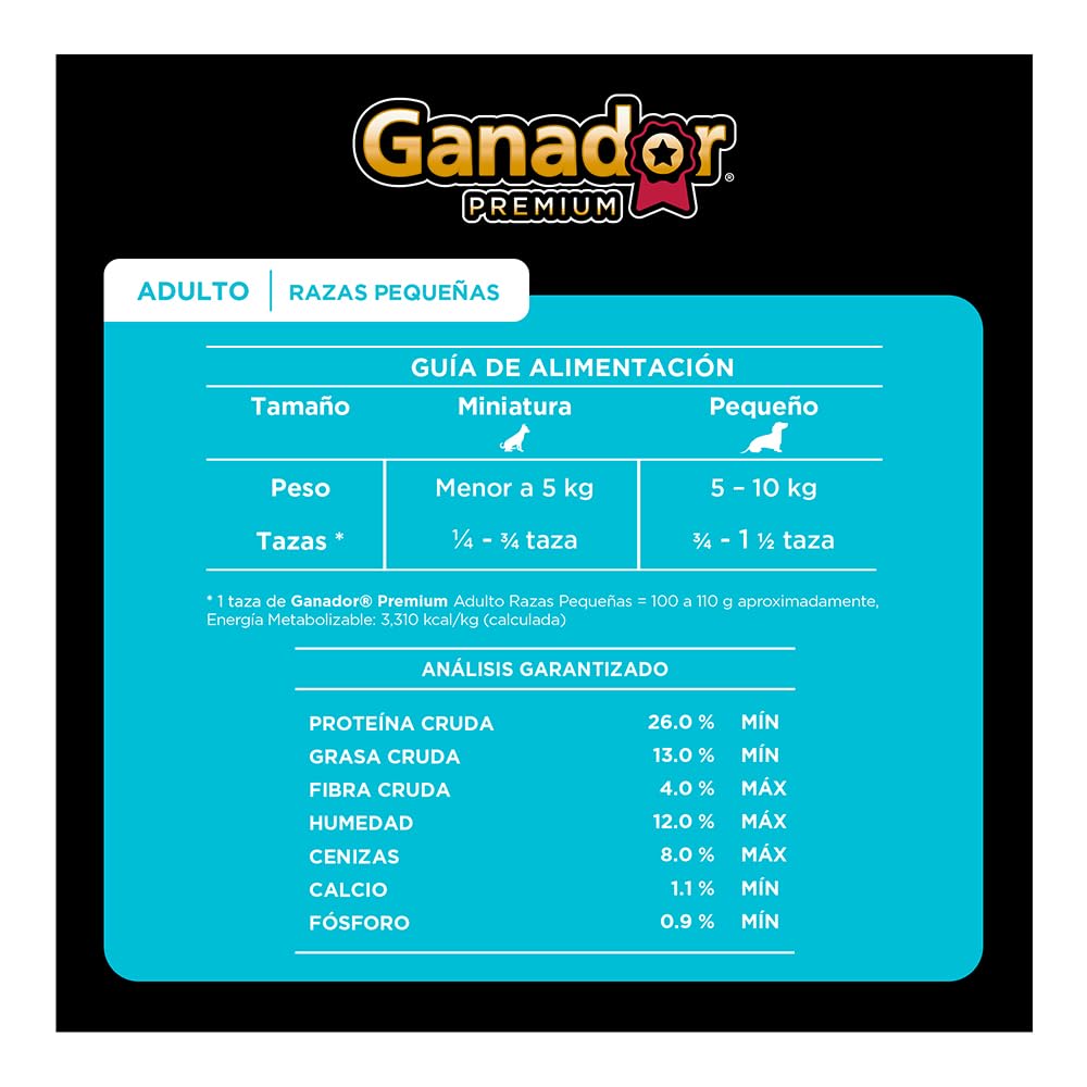 Ganador Premium Adulto 20 kg, Razas Pequeñas, Negro. El empaque puede variar