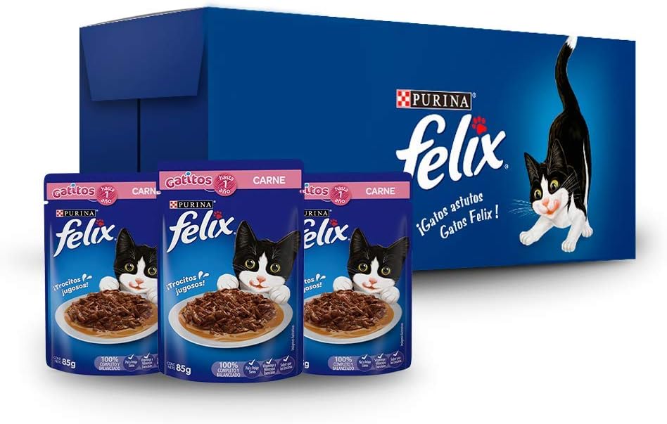Purina Felix Pouches Gatito Gatitos Comida Pouch 24x85g Carne 2.04E+3 gramo 2.25 kilogramos