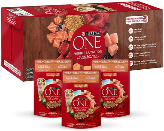 Purina One Adulto y Cachorro Todos los Tamaños Super Nutrientes Sabor Pollo 24pack de 85g